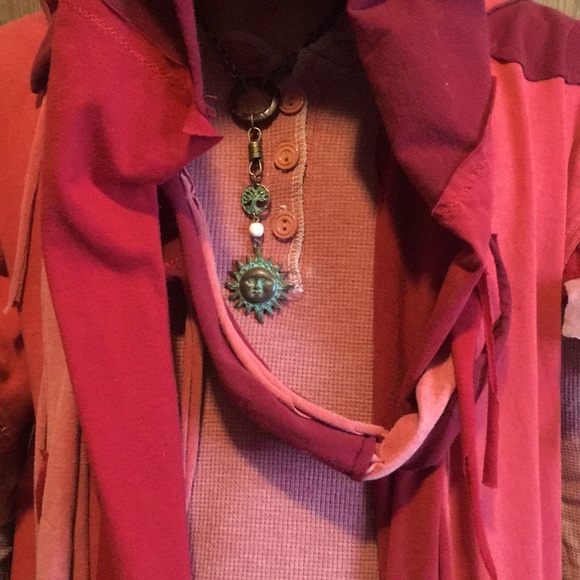 Desert ninja chevron post Apocalyptic t shirt fringe upcycled festival cardigan - Picture 8 of 14